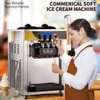 BENTISM Commercial Ice Cream Maker, 22-30L/H Yield, 2200W Countertop Soft Serve Machine w/ 2x6L Hopper 2L