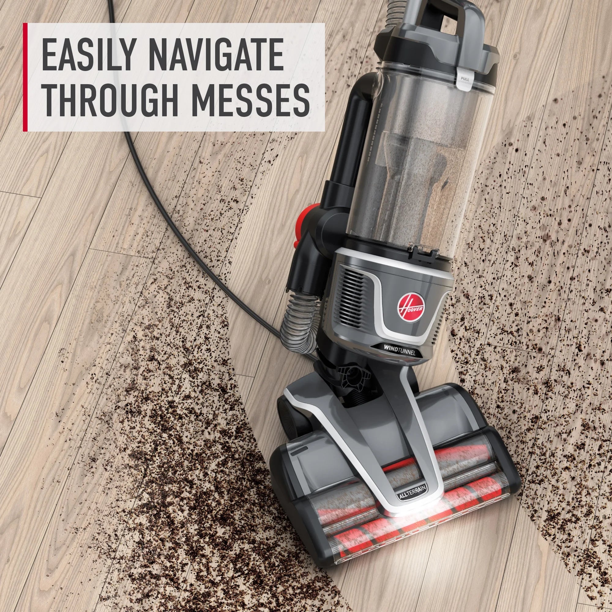 Hoover Upright Vacuum, WindTunnel All Terrain Bagless, Strong Suction, Hard Floor and Carpet, HEPA Filter, Dual Brush Rolls, and Swivel Steering UH77210V, New