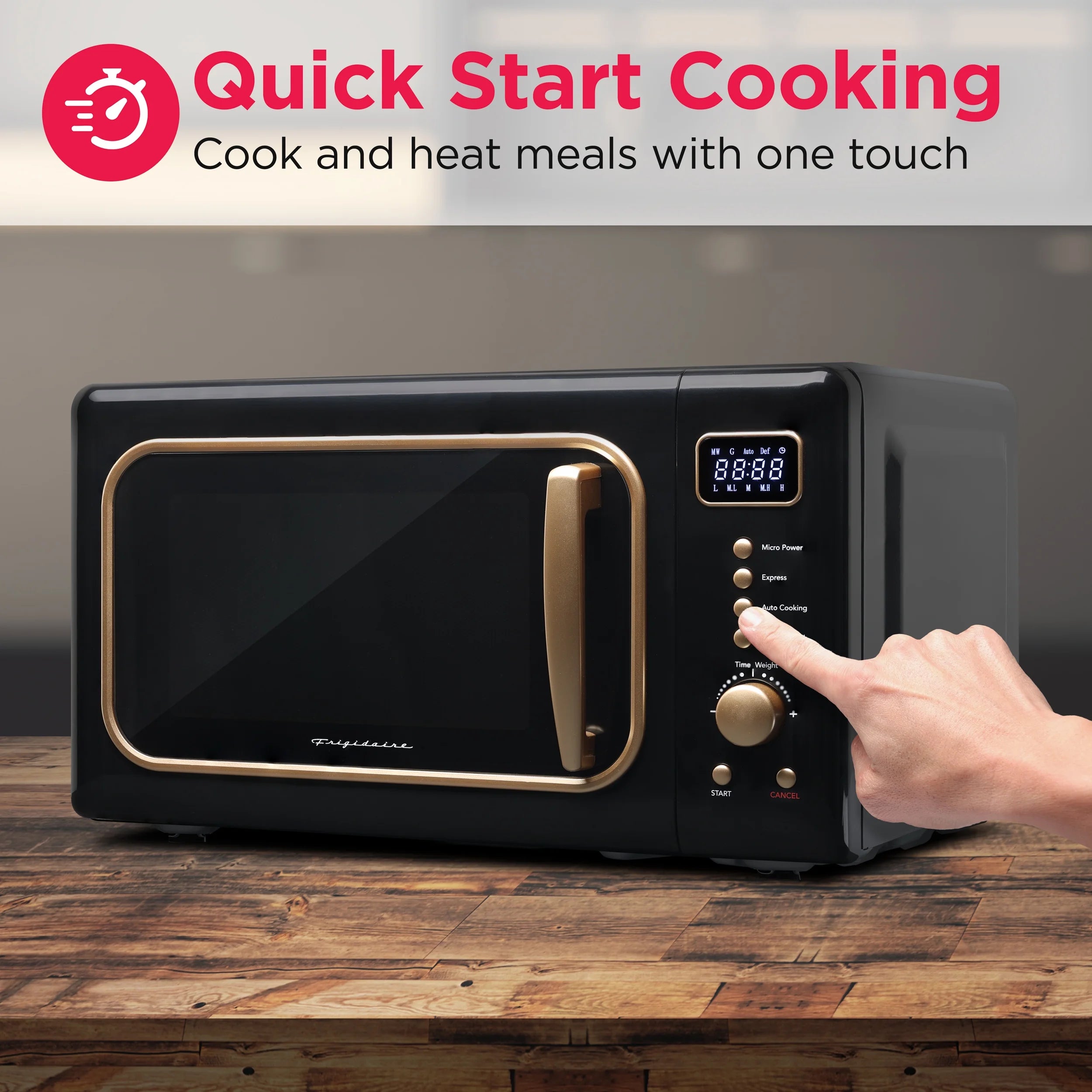 Frigidaire 0.7 Cu. Ft. Retro Countertop Microwave Oven, Black and Gold