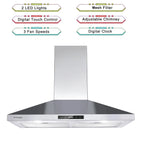 Wall Mount Range Hood 30 inch Stainless Steel Stove Hood Ducted Ductless Vent Hood Touch Control
