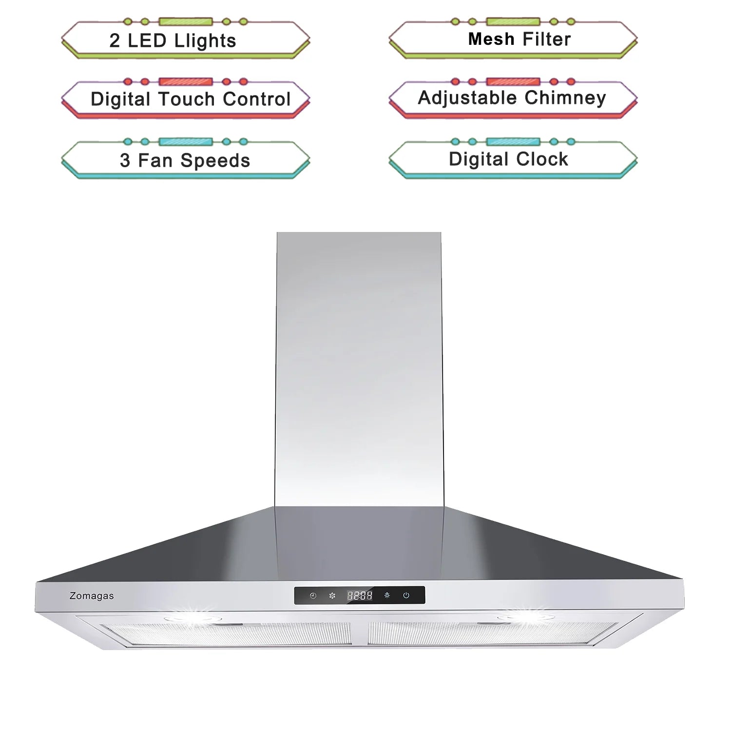 Wall Mount Range Hood 30 inch Stainless Steel Stove Hood Ducted Ductless Vent Hood Touch Control
