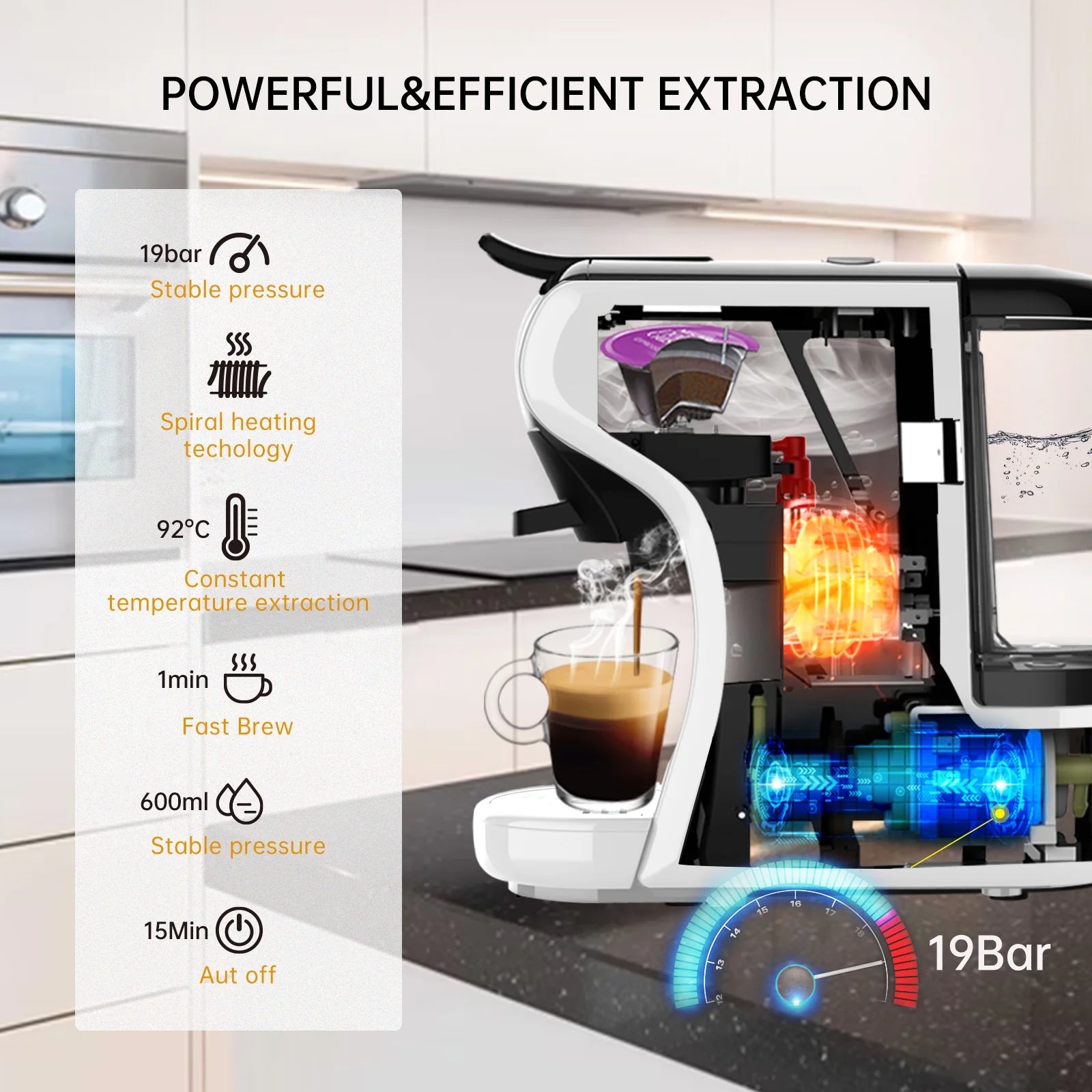 HiBREW H1A 4-in-1 Capsule Coffee Machine - 19Bar Espresso Maker for Hot/Cold Brews Black