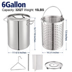 32QT Stainless Steel Pot with 200,000 BTU Propane Burner - Seafood Boil Pot, Crab Boil Pot, Lobster Pot, Shrimp Boil Pot, Tamale Steamer Pot with Basket and Turkey Fryer Burner