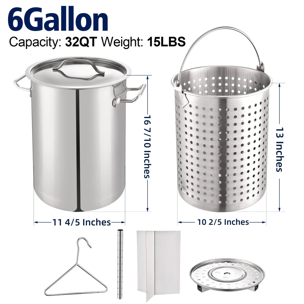 32QT Stainless Steel Seafood Boil Pot with 200,000BTU Single Burner Propane Stove, Heavy Duty Propane Burner For Outdoor Cooking Turkey Fryer, Crawfish Boil, Homebrewing