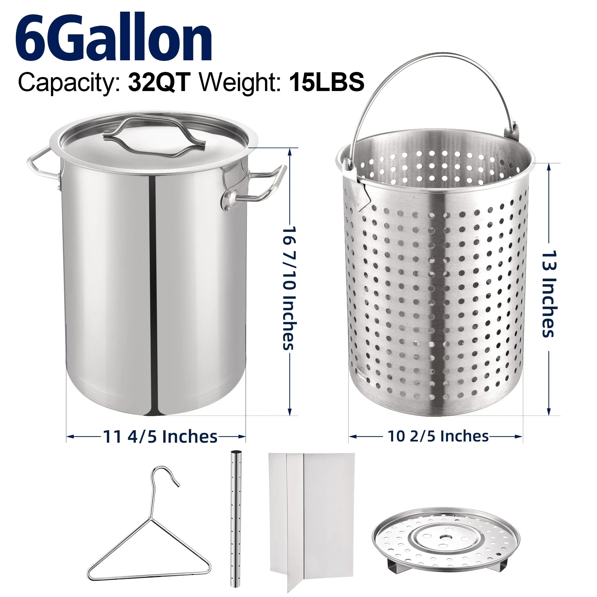 64QT Stainless Steel Pot with 200,000BTU Propane Fryer, Seafood Boil Pot, Crab Boil Pot, Lobster Pot, Shrimp Boil Pot, Tamale Steamer Pot with Basket and Turkey Fryer Burner