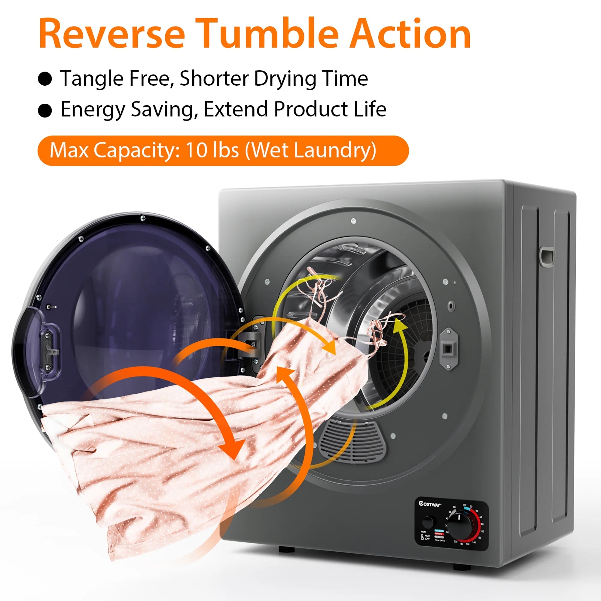 Costway Electric Tumble Compact Laundry Dryer Stainless Steel Wall Mounted 1.5 cu .ft.
