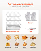 KFFKFF Professional Counter-Top Oven, 66L 4-Level Roasting Oven, 2800W Electrical Cooking Oven with Reinforced Glass Door, Wire Shelves, Clip Tray, Gloves, Stainless Steel Industrial Oven