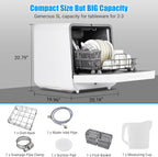 Portable Dishwasher Countertop, 6 Washing Programs Tabletop Dishwasher with 5 L Built-In Water Tank, Air-Dry Function, LED Display & Touch Control, Dual Spray Rinsing, Self Absorbing Water Dishwasher