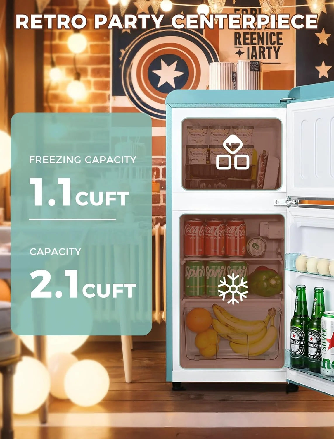 GGTB 3.0 Cu.ft Two Door Small Refrigerator with Freezer, Compact Retro Mini Refrigerator for Dorm, Office, Bar, RV, Bedroom, Red