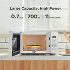 Countertop Microwave with Sound On/Off, Eco Mode, and Convenient One-Touch Button, 0.7 Cubic Foot, White