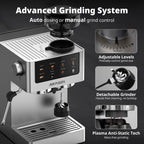 AIRMSEN Espresso Machine with Grinder, Espresso Coffee Machine with Customized Grind Amount & Coffee Volume, Cold Brew Coffee Maker for Cappuccino Latte Americano, Brushed Stainless Steel