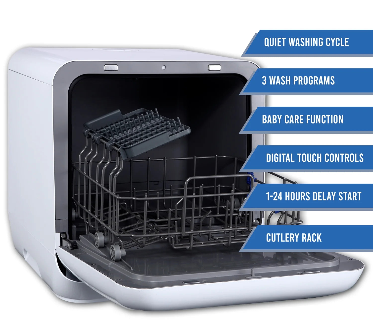 Farberware Portable Dishwasher with Built-In Water Tank with Baby Care and Fruit Wash Settings in White w/ 6-Place Setting Capacity, FDW05ASBWHA
