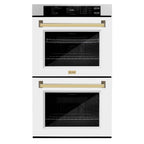 ZLINE 30 in. Autograph Edition Professional Convection Double Wall Oven with Air Fry and Self Clean in DuraSnow Stainless Steel with White Matte Doors and Polished Gold Handles (WADSZ-WM-30-G)