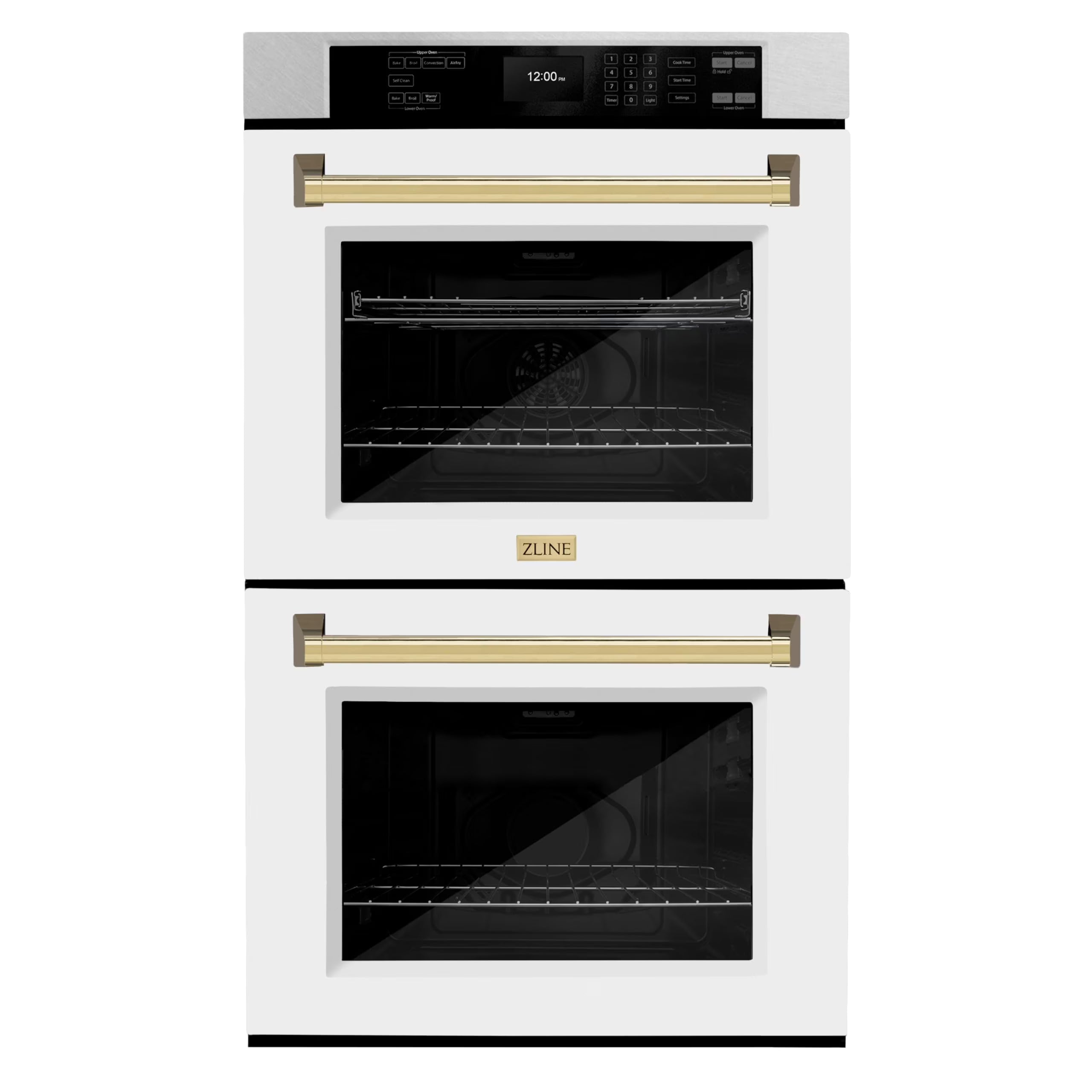 ZLINE 30 in. Autograph Edition Professional Convection Double Wall Oven with Air Fry and Self Clean in DuraSnow Stainless Steel with White Matte Doors and Polished Gold Handles (WADSZ-WM-30-G)