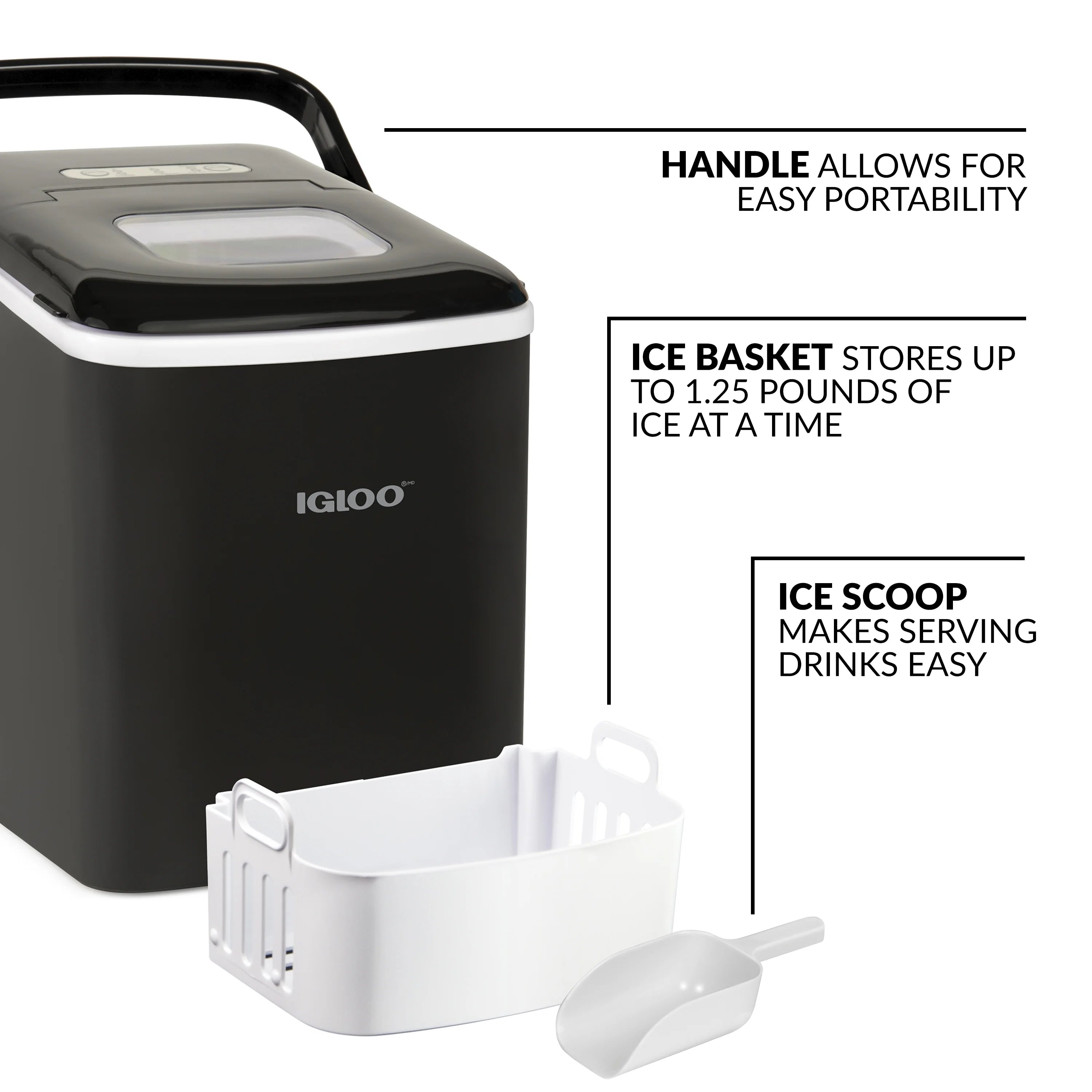 Igloo Handled Automatic Ice Machine Self Cleaning Countertop Ice Maker with Scoop, Aqua