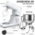 LINKChef Stand Mixer, 5.3QT 800W 6+P Speeds with Whisk, Dough Hook and Beater (White)