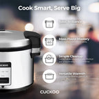 Cuckoo Stainless Steel Rice Cooker 60 Cups Cooked Warmer with Nonstick Pot Easy Switch Start Silver/Black (CR-3032)