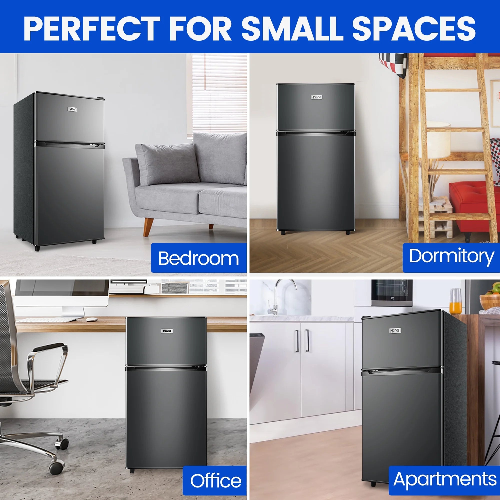 WANAI 3.5 Cu ft Two Door Mini Fridge with Freezer,Apartment Size Refrigerator,Dark Grey,New