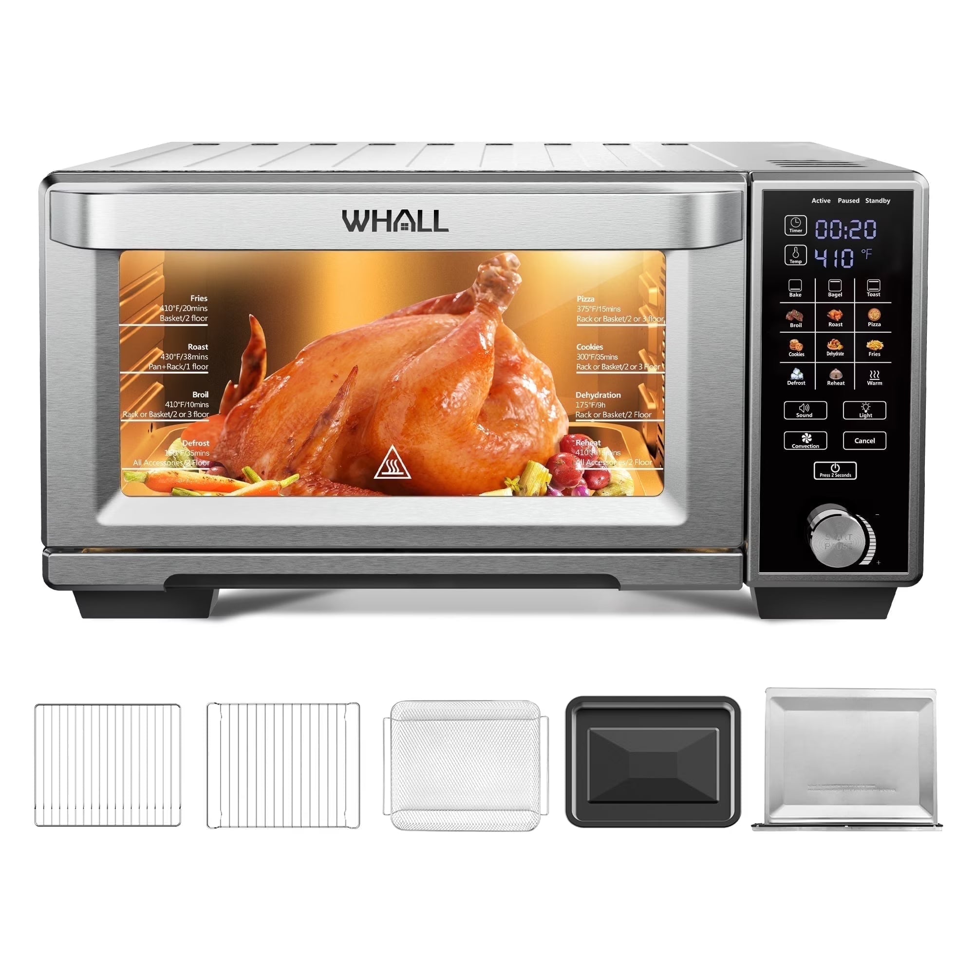 Whall 12QT Touchscreen Air Fryer Toaster Oven, 12 Pre-set Menus, Clear Window, Less Oil