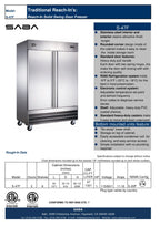 Heavy Duty Commercial 47 cu ft Solid Stainless Steel Reach-In Freezer (2 Door)