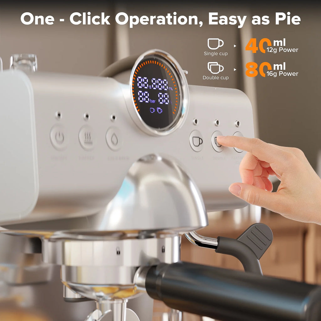 Auseo Espresso Machines with Cold Brew & Milk Frother, 20-Bar Pressure Espresso Coffee Maker, Smart LED Display & Compact Stainless Steel Design for Lattes/Cappuccinos