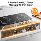 Sunmaki Portable Double Induction Cooktop with Removable Griddle Pan Non-stick, 1800W 2 burner Induction Hot Plate With Sensor Touch 9 Power Levels, 99 Min Timer,Great for Family Party