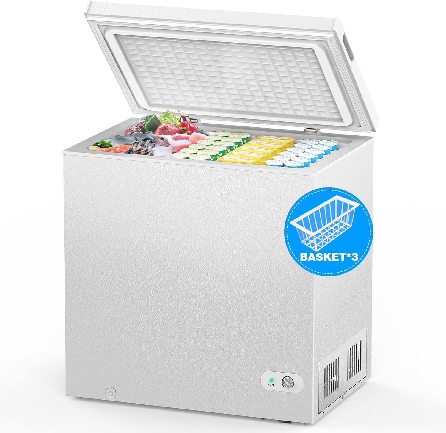 Crzoe 1.8 Cu.Ft Chest Freezer with Removable Basket and Bottom Defrost Water Drain Freestanding Mini Freezer with Adjustable 7 Thermostat for Home/Apartment, Black