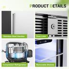 EUHOMY Beverage Refrigerator 14.8 Inch, Under Counter 125 Can Beverage Fridge with Stainless Steel Door, Beverage Cooler Built-in and Undercounter Beer Fridge
