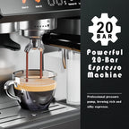 Bluebow All-in-One Espresso Machine with Grinder, 20-Bar Automatic Coffee Maker, Built-in Milk Frother for Latte & Cappuccino, Single/Double Shot