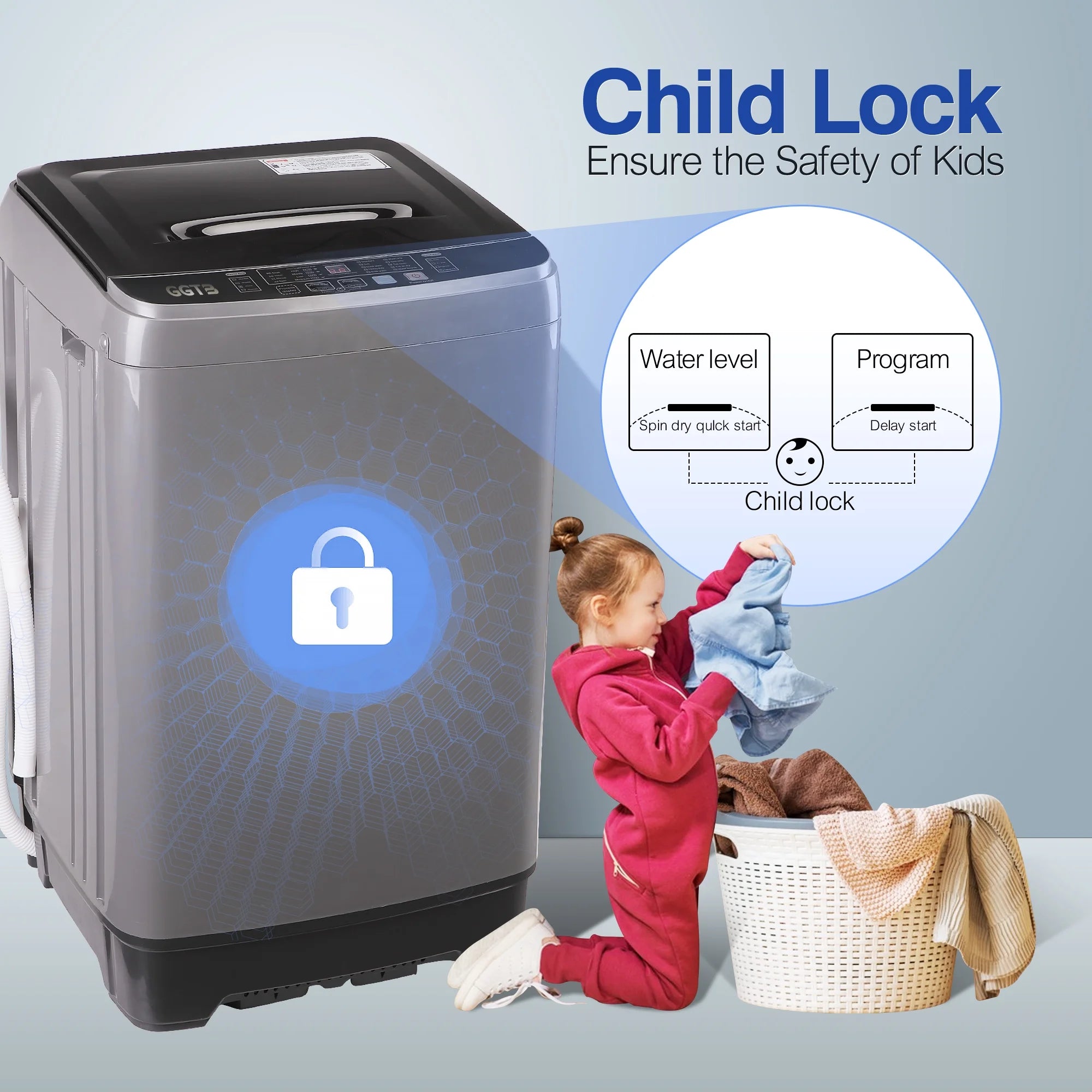 GGTB Portable Washing Machine for Apartments, 17.7 lbs Full Automatic Clothes Washer Machine,1.9 Cu.ft Top Load Washer with 10 Wash Programs/8 Water Levels, Coffee Gold