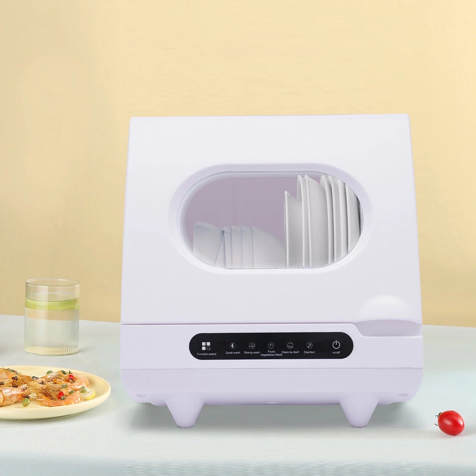 1200W White Portable Tabletop Dishwasher 2-6 Sets, Compact Dishwasher with Tank,Leak-Proof Drying, 360�� Spray Arm, 5 Programmes, for Houses, Flats and Dormitories