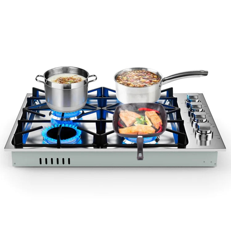SINDA 30 Inch Gas Cooktop With Four Sealed Burners, NG/LPG Convertible, in Stainless Steel