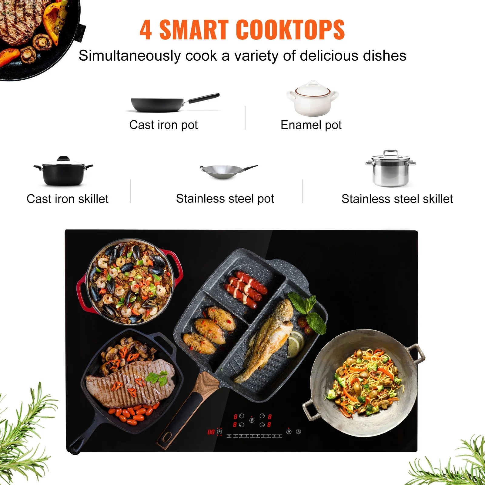 KFFKFF 30" Electric Cooktop, 4 Burners 7500W Built-in Electric Stove with Touch Controls, Safety Lock, 9 Temperature Settings 220-240V