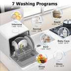 Advwin Portable Countertop Dishwasher with Upgraded 24H Delay Cleaning and 7 Programs,��5L Water Tank& 360��Dual Spray, High-Temp for Apartments & RVs, No Installation Needed