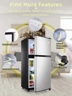 Krib B Compact Refrigerator 3.5 Cu.ft, Mini Fridge with Freezer, Modern Fridge with Dual Door, 7 Grade Temperature Adjustment, Silver