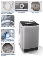 Krib Bling Full Automatic Washing Machine with LED Display, 17.7 lbs Portable Washer with Drain Pump, 10 Washing Programs & 8 Water Levels, Ideal for Camping, Apartment, Dorm, Grey