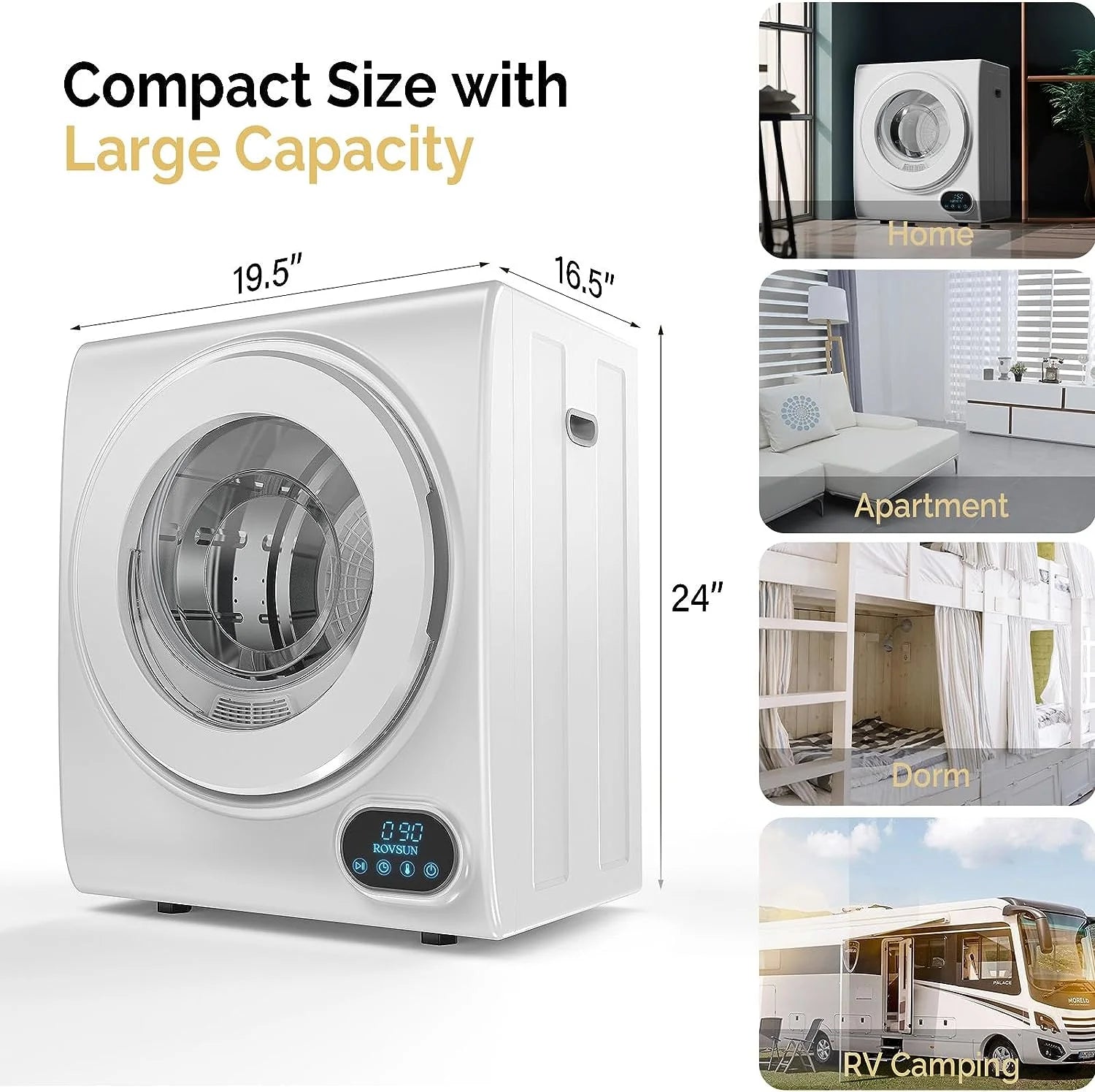 VINGLI Portable Clothes Dryer 10 lbs 110V White Electric Dryer Tumble
