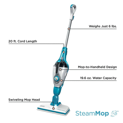 BLACK+DECKER Steam-Mop & Portable Steamer, 5-in-1, Corded, Convertible to Handheld, HSMC1321
