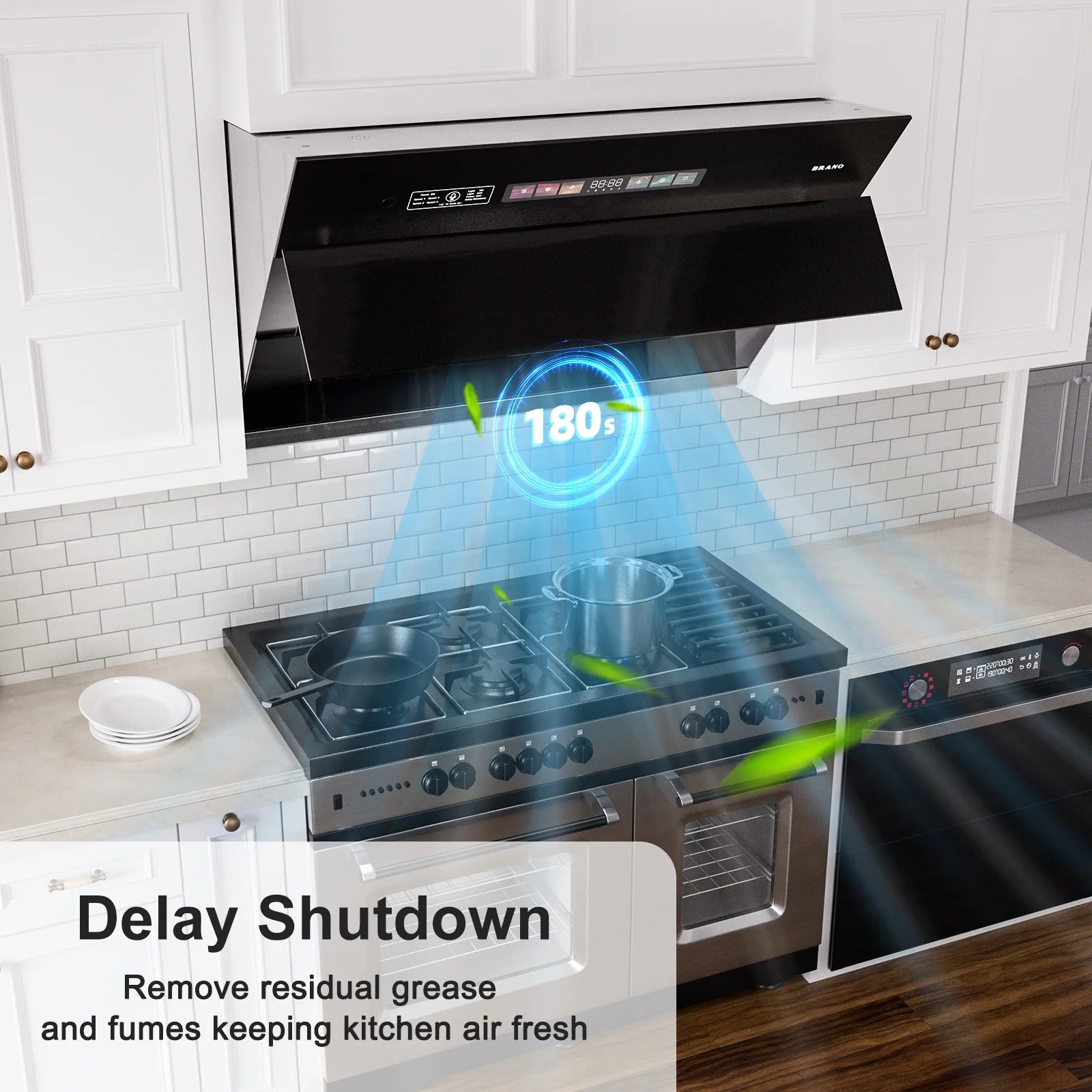 BRANO 30 inch Range Hood Stainless Steel Kitchen Hood, 900CFM, Voice/Gesture Sensing, Touch Control, Side-Draft Design