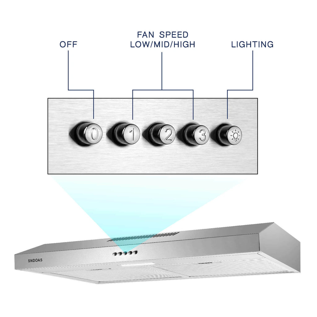 30 inch Under Cabinet Range Hood Stainless Steel Kitchen 230CFM Vent LED Light with Carbon Filter