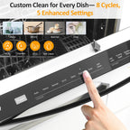 Heynemo 24" Stainless Steel Built-in Dishwasher, 14-16 Place Settings Dishwasher Machine, 8 Wash Programs, Energy Star, Sliver