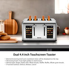 Mecity 4-Slice Touchscreen Toaster, Stainless Steel, 6 Browning Settings, Reheat, Cancel, Defrost, Removable Tray