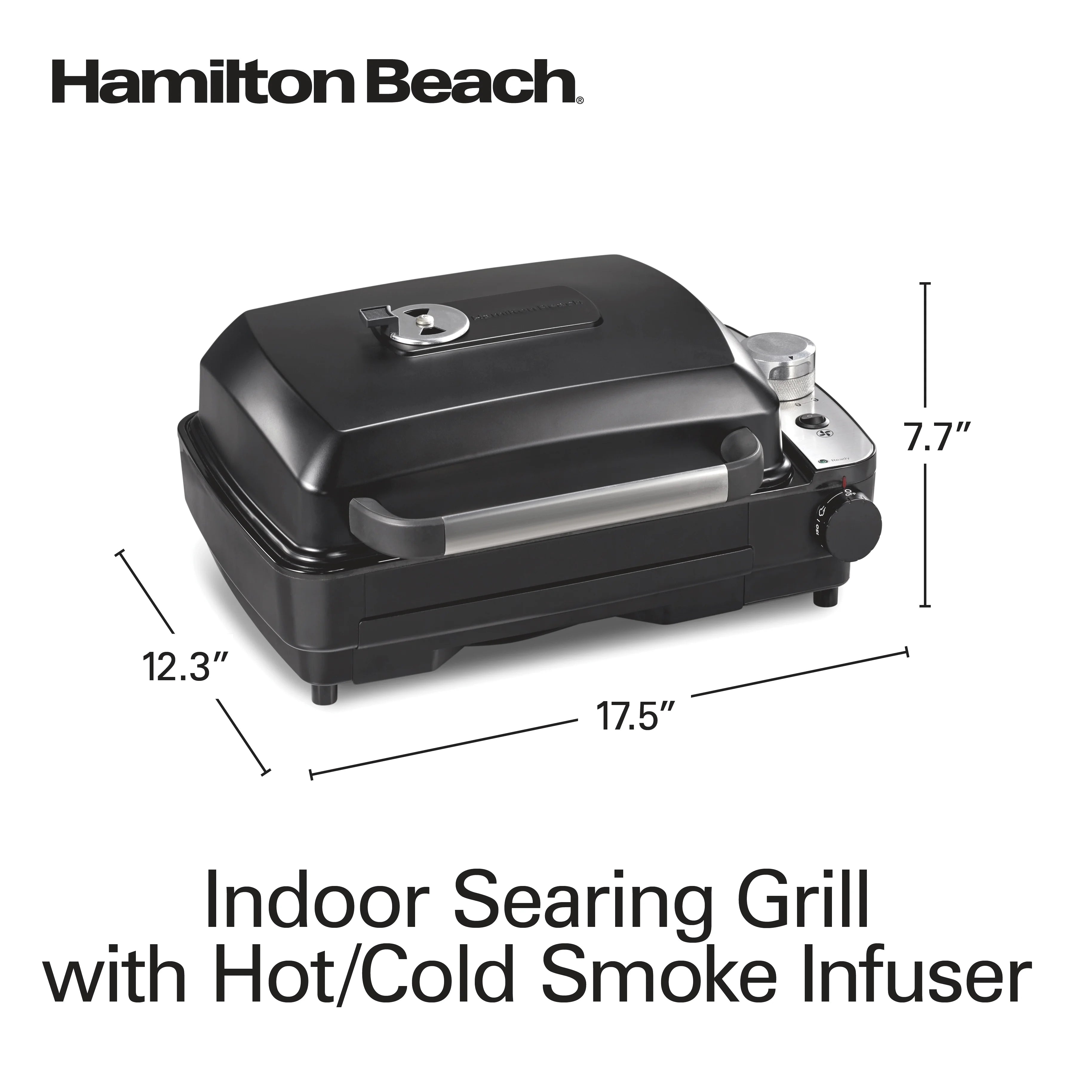 Hamilton Beach Electric Indoor Grill with Hot and Cold Smoke Infuser and Smoking Rack, Black