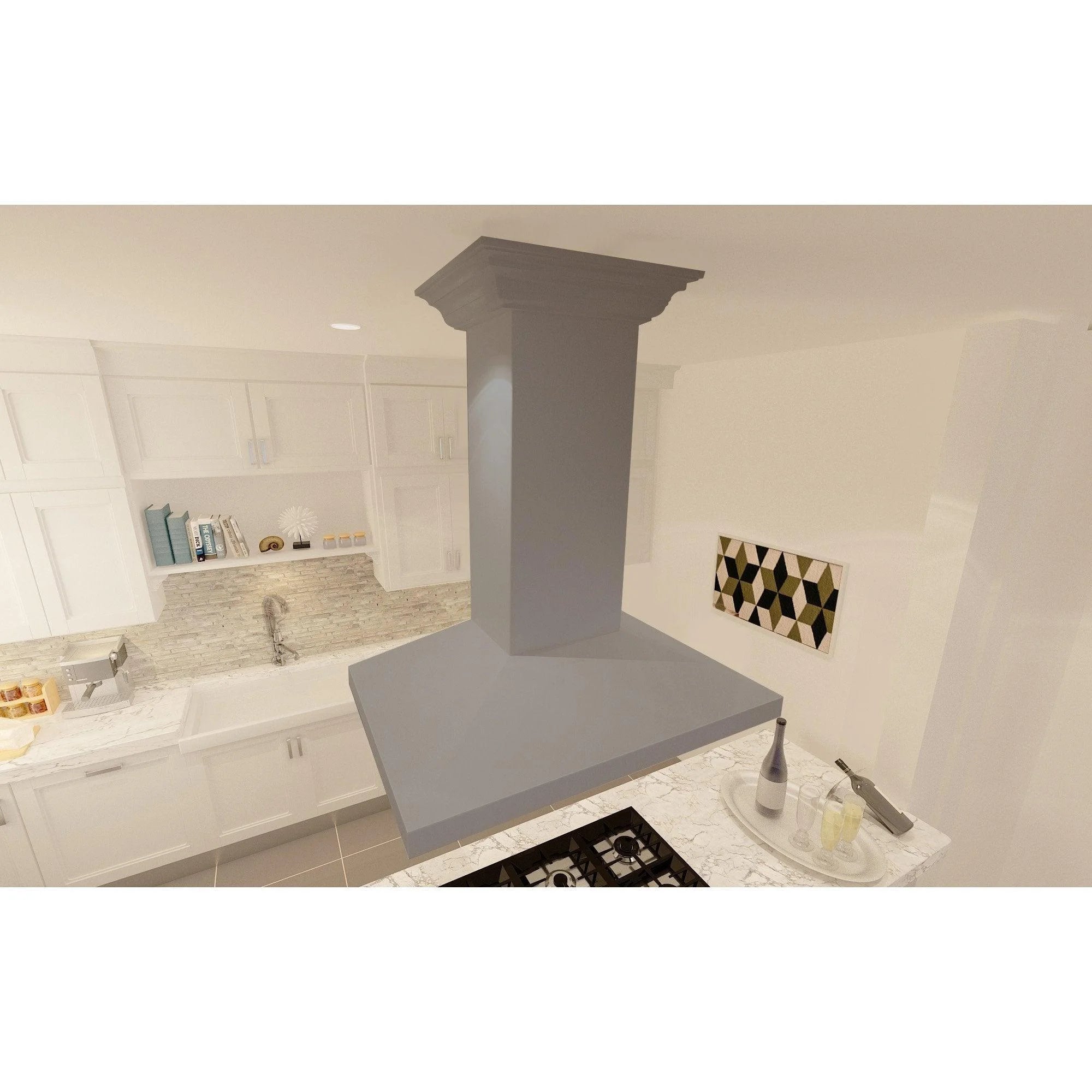 ZLINE 30 in. Wooden Island Mount Range Hood in White - Includes 760 CFM Motor
