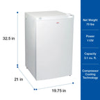 Koolatron Compact Upright Freezer, 3.1 cu ft (88L) White Manual Defrost