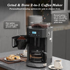 Auseo 10-Cup Drip Coffee Maker with Grinder, Grind and Brew Coffee Maker, 12-Hour Timer, 3 Brew Strength Options, Touch Screen, 1.5L Water Tank, Black