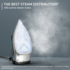 Rowenta Focus Excel Steam Iron for Clothes, Stainless Steel Soleplate, 1750 Watts, Black & Blue, DW5280