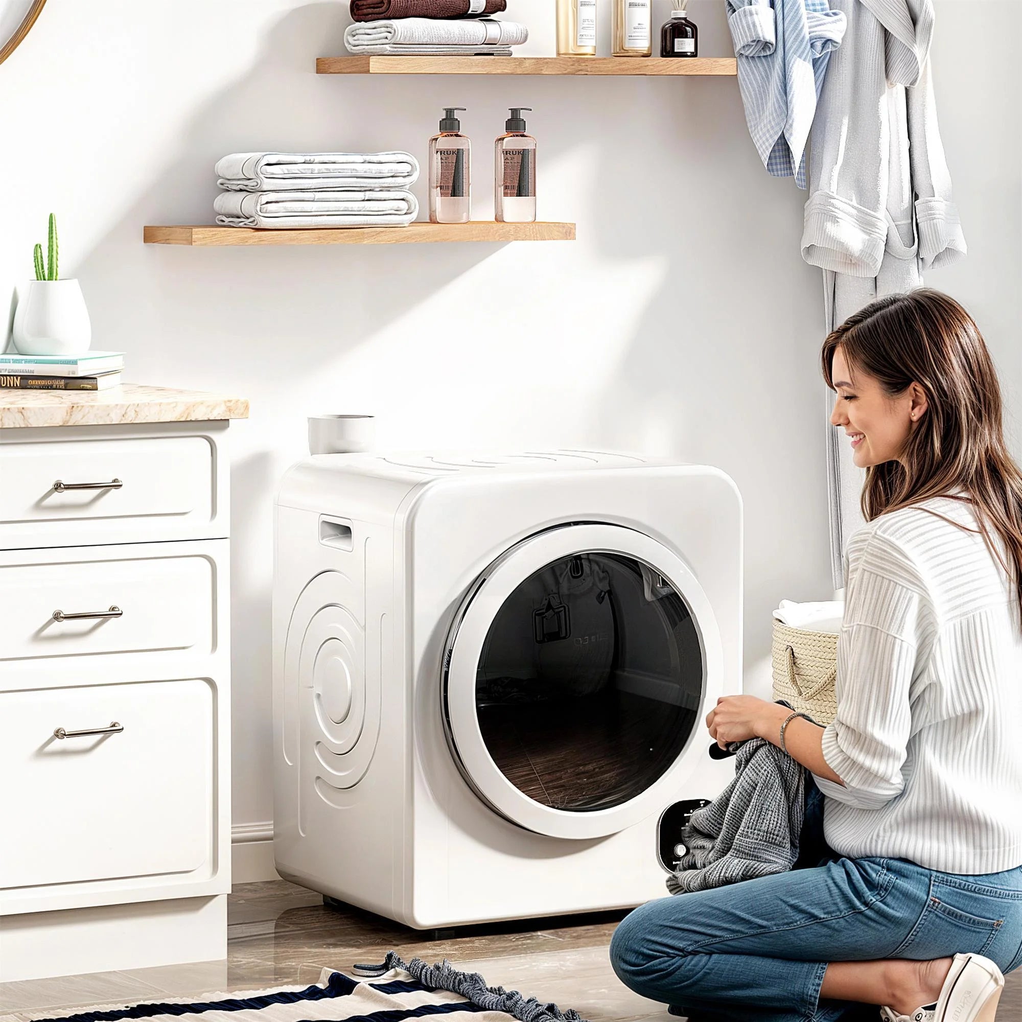 Resenkos Compact Laundry Dryer 1300W Portable Clothes Dryer with 3.2 cu.ft Stainless Steel Drum, Front Load Electric Dryer, Gray
