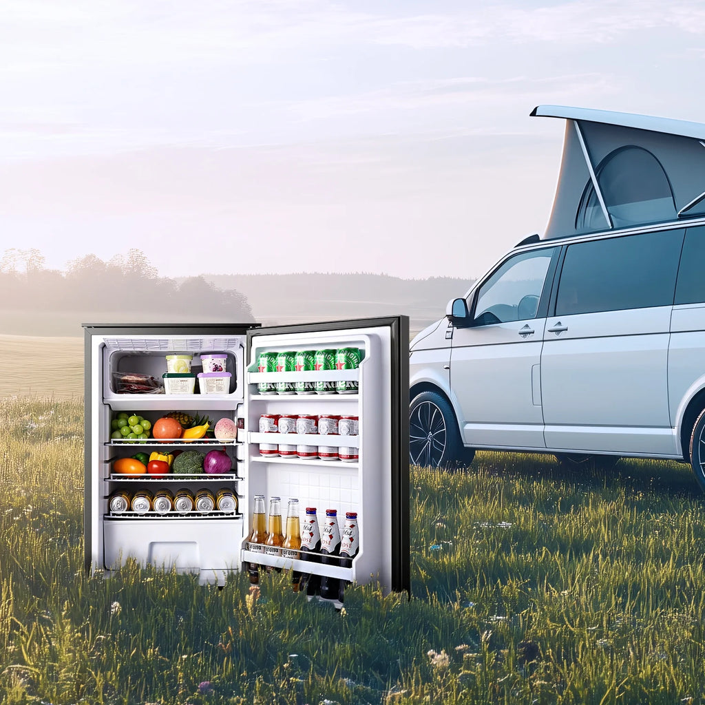 BODEGA 116.2Qt(110L) Portable Car Refrigerator Dual Zone Cooling & Freezing for Caravan, Truck, Camping (Black)