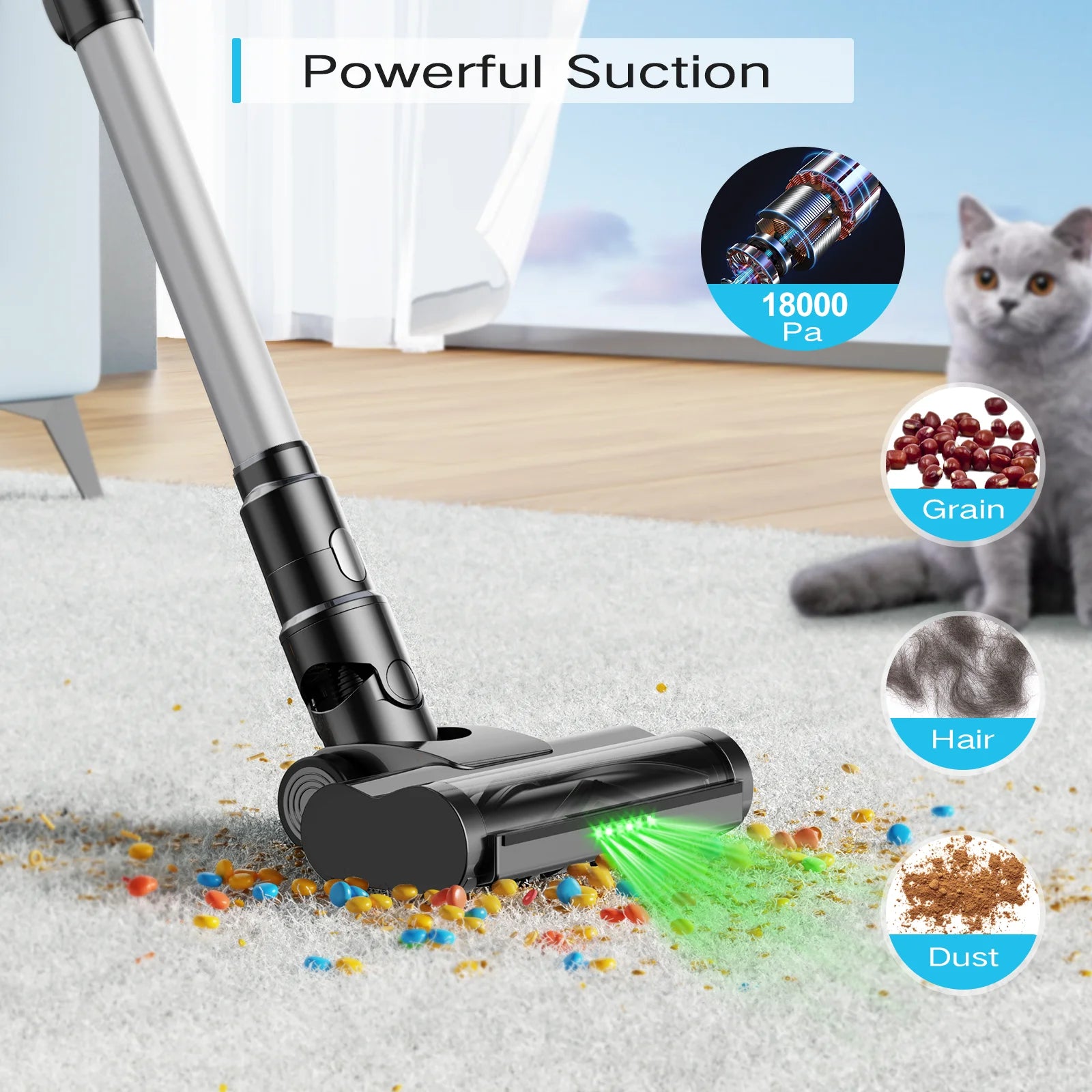MOOSOO Stick Vacuum Cleaner, LED Display, Anti-Tangle Brush, Powerful No-Fading Suction for Pet Hair, Hard Floors and Carpet